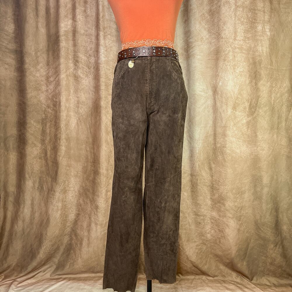 Vintage Suede Leather Pants 90s High Rise Straight Leg Brown Western Boho Folk